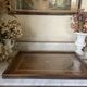 Large vintage tray, wood marquetry under glass