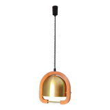 Lustre à hauteur réglable en laiton et en chêne du milieu du siècle dernier 70s