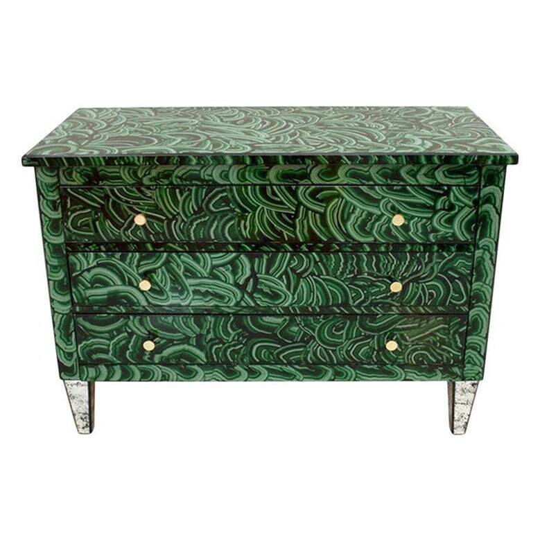 Commode italienne en verre vert-malachite de style mid-century modern