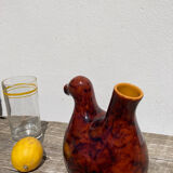 Zoomorphic pitcher bird / hen 1970 glazed ceramic brown and yellow