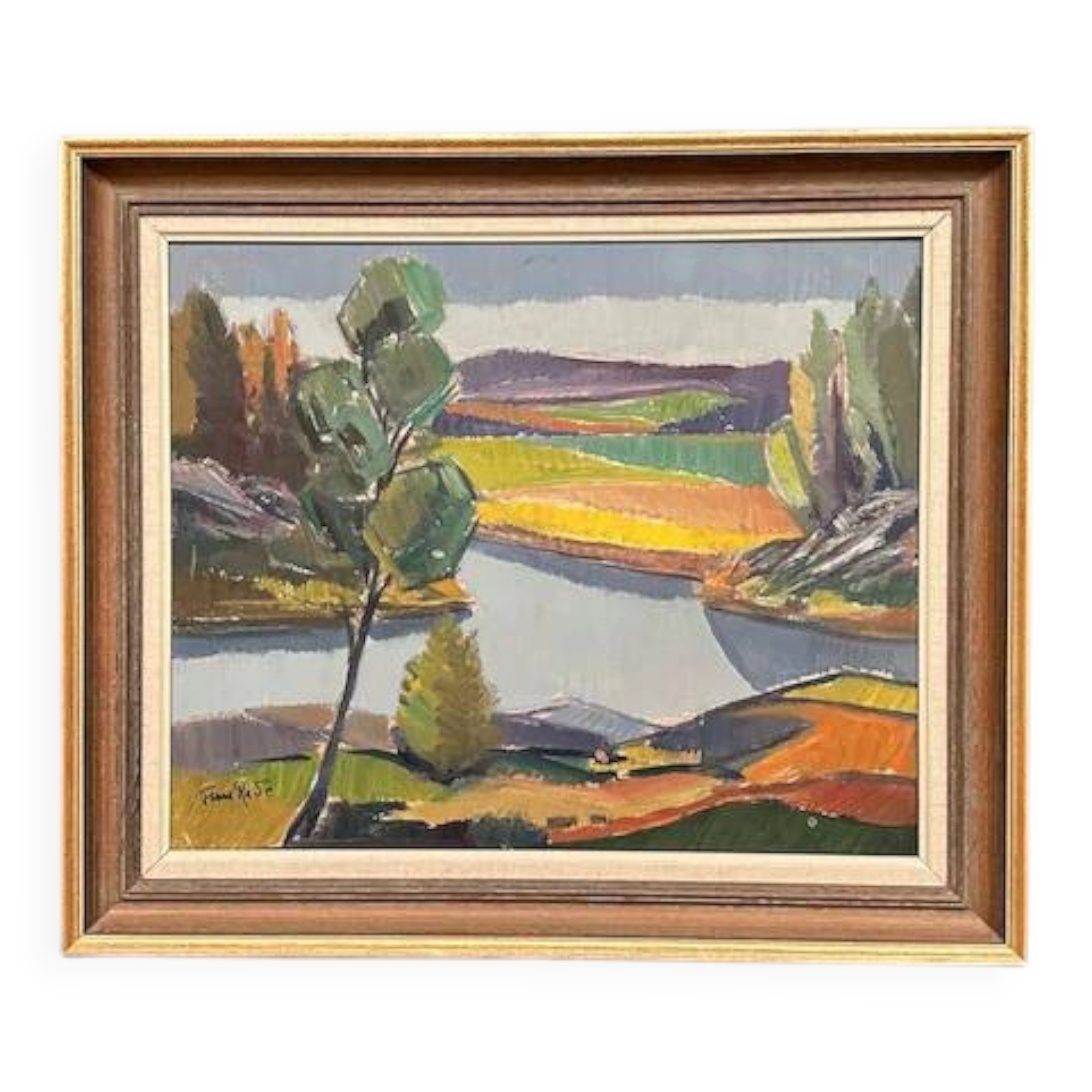Original Swedish Oil on Panel - "Natural Landscape" by Frans Rase (1913-1994) - Signed - Vintage & Framed - 56 × 48 cm (22" × 18.9")