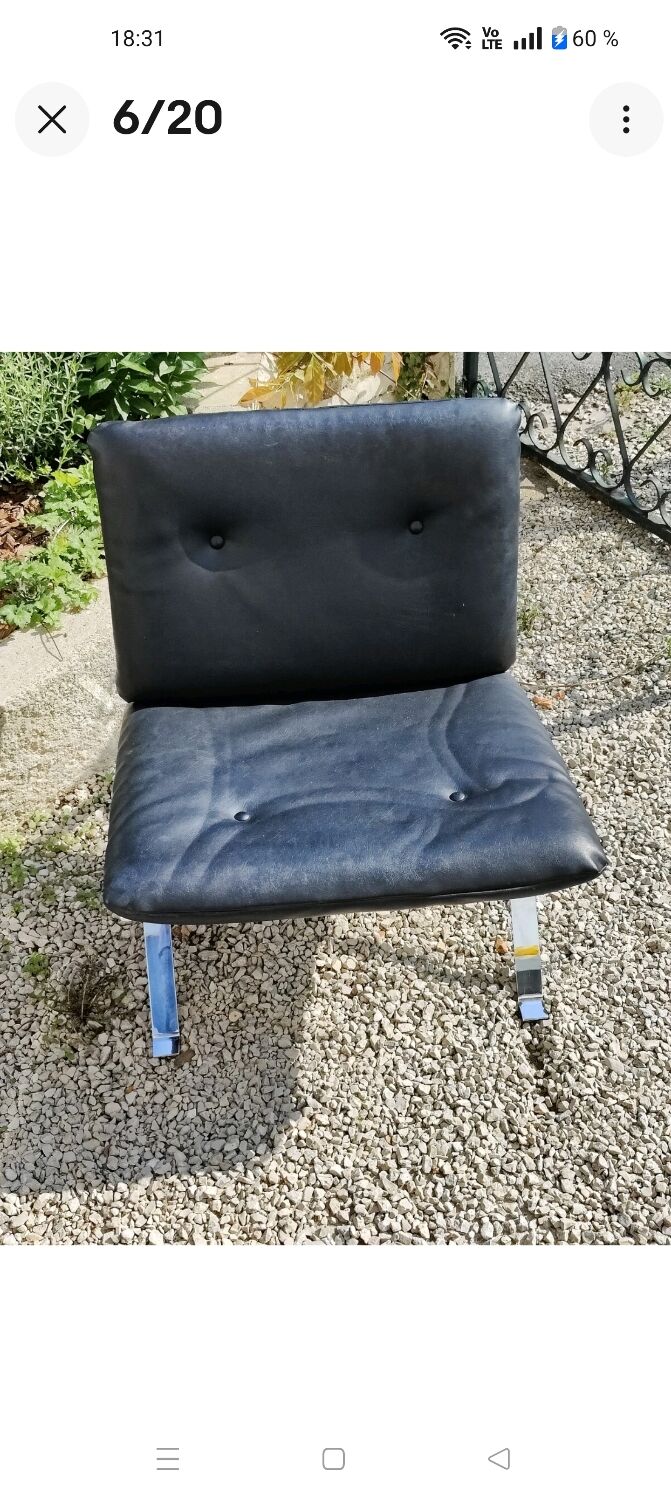 Pair of Vintage Hans Eichenberger Lounge Chairs in Faux Leather and Chrome Steel