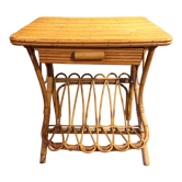 Bedside table magazine rack rattan and bamboo vintage 1960/1970.