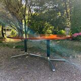 Vintage oval wooden and metal dining table from the 60s and 70s