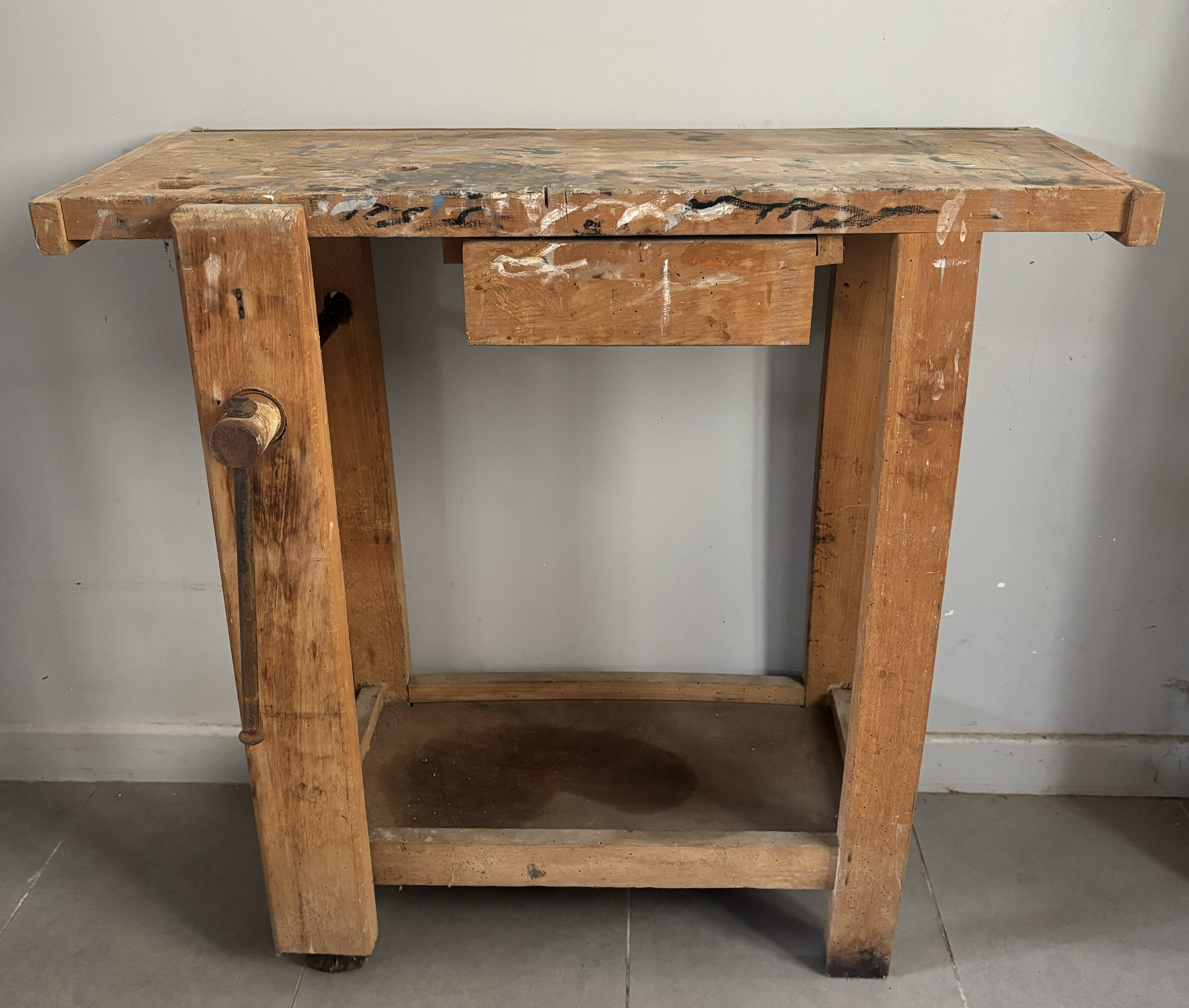 Genuine vintage wooden workbench from the 1960s stamped Grenade.