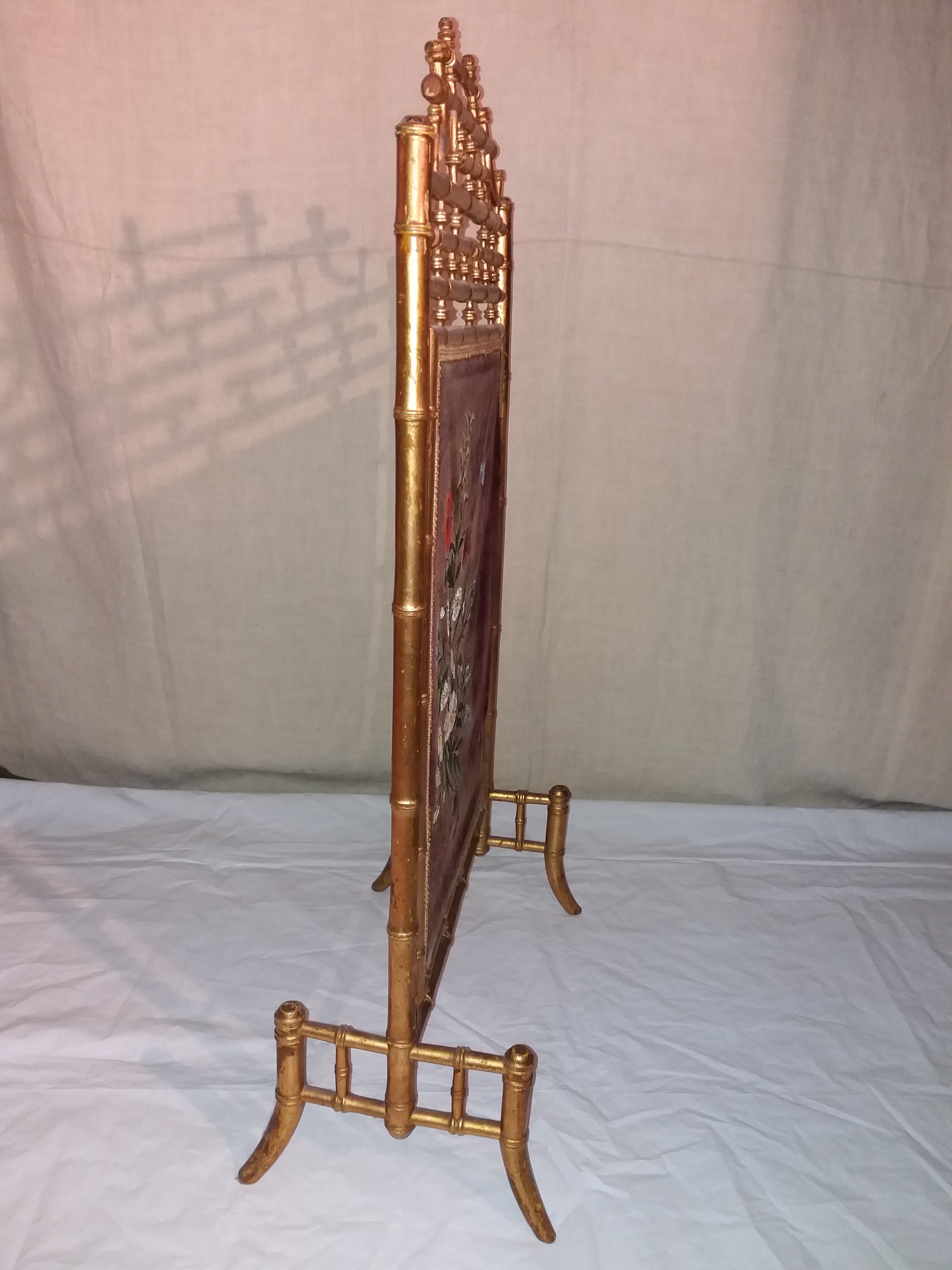 Ancient gold bamboo firescreen "Napoleon III"
