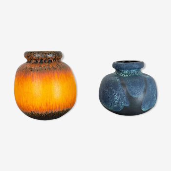 Set of Two Pottery Fat Lava Vases "Multi-Color" by Scheurich, Germany, 1970s