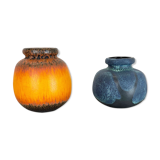 Set of Two Pottery Fat Lava Vases "Multi-Color" by Scheurich, Germany, 1970s