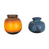 Set of Two Pottery Fat Lava Vases "Multi-Color" by Scheurich, Germany, 1970s