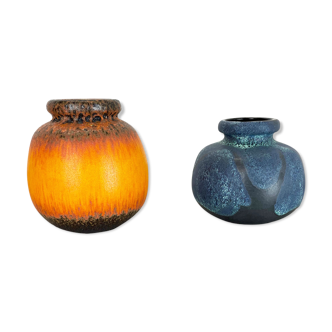 Set of Two Pottery Fat Lava Vases "Multi-Color" by Scheurich, Germany, 1970s