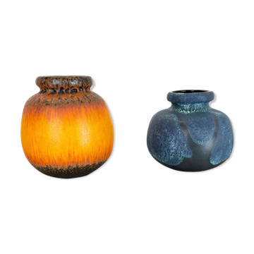 Set of Two Pottery Fat Lava Vases "Multi-Color" by Scheurich, Germany, 1970s