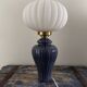 Geometric table lamp with pleated opaline shade