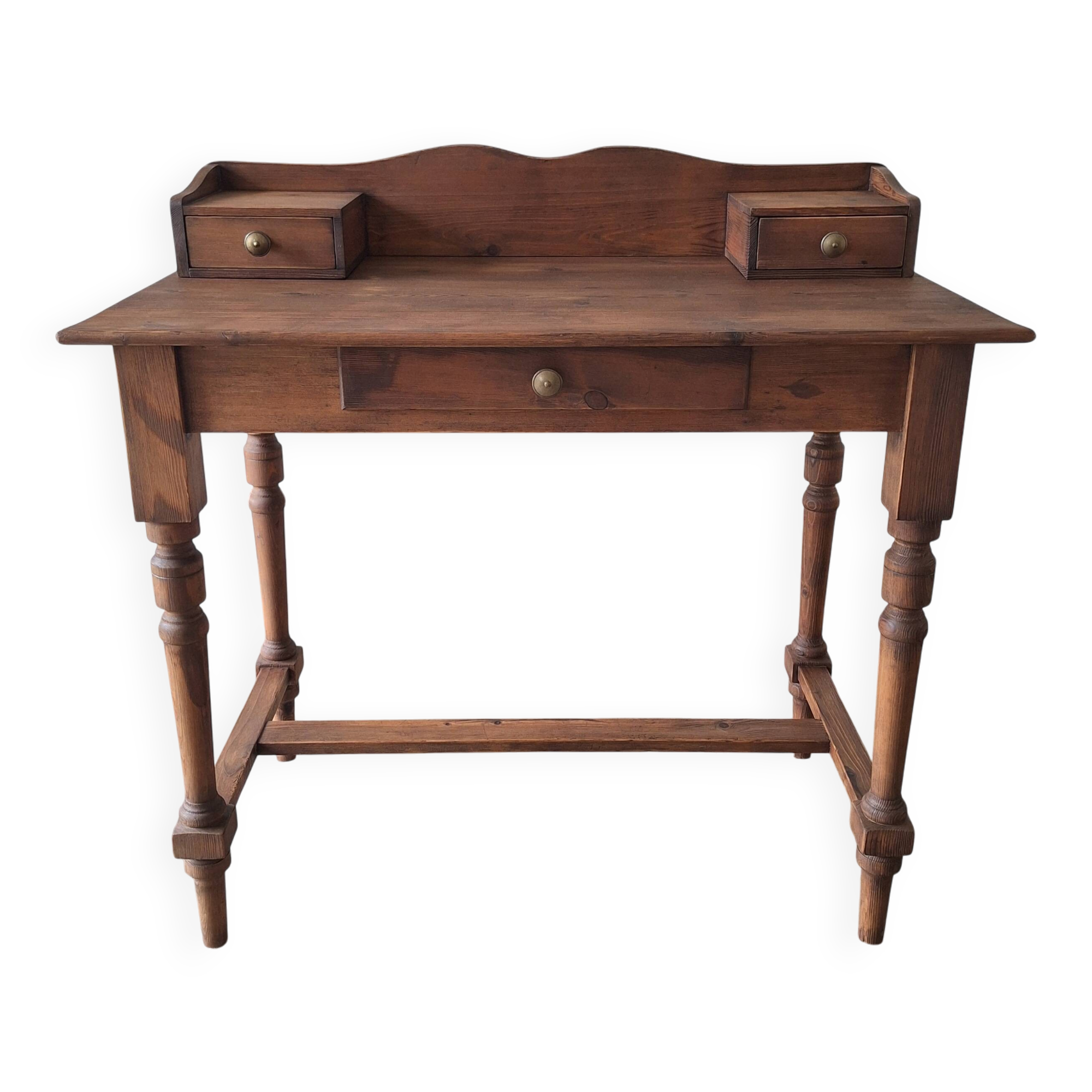 Antique solid wood desk with tiers – metal handles