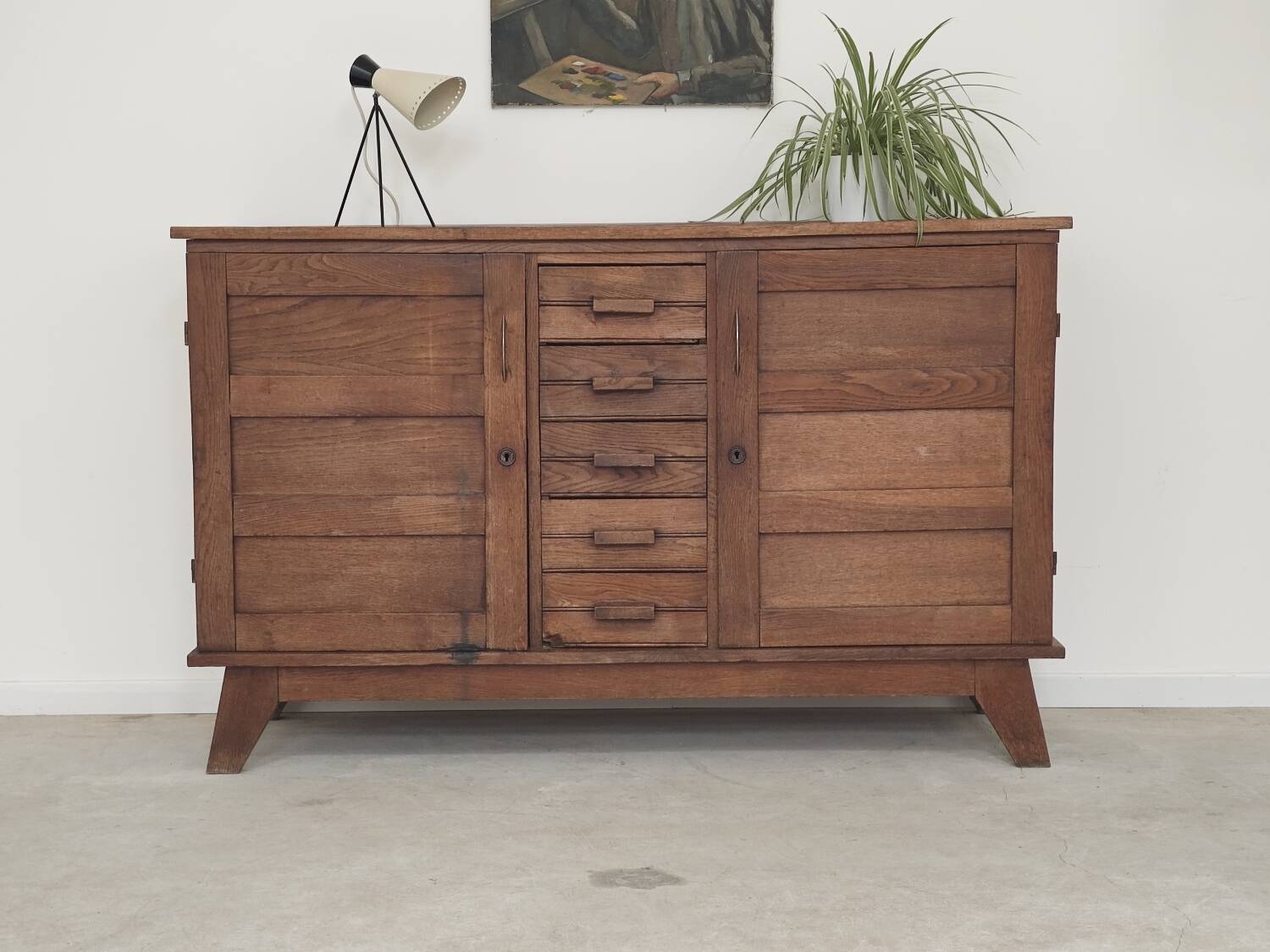 Oak buffet by René Gabriel, Reconstruction period 1950.