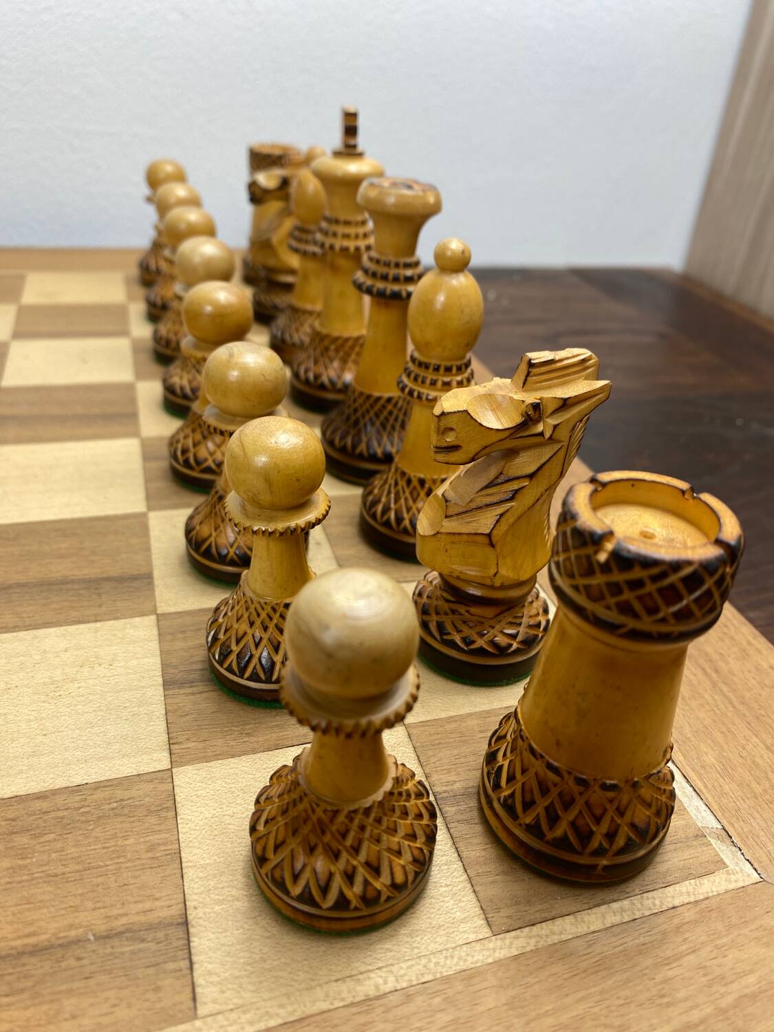 Old wooden chess game