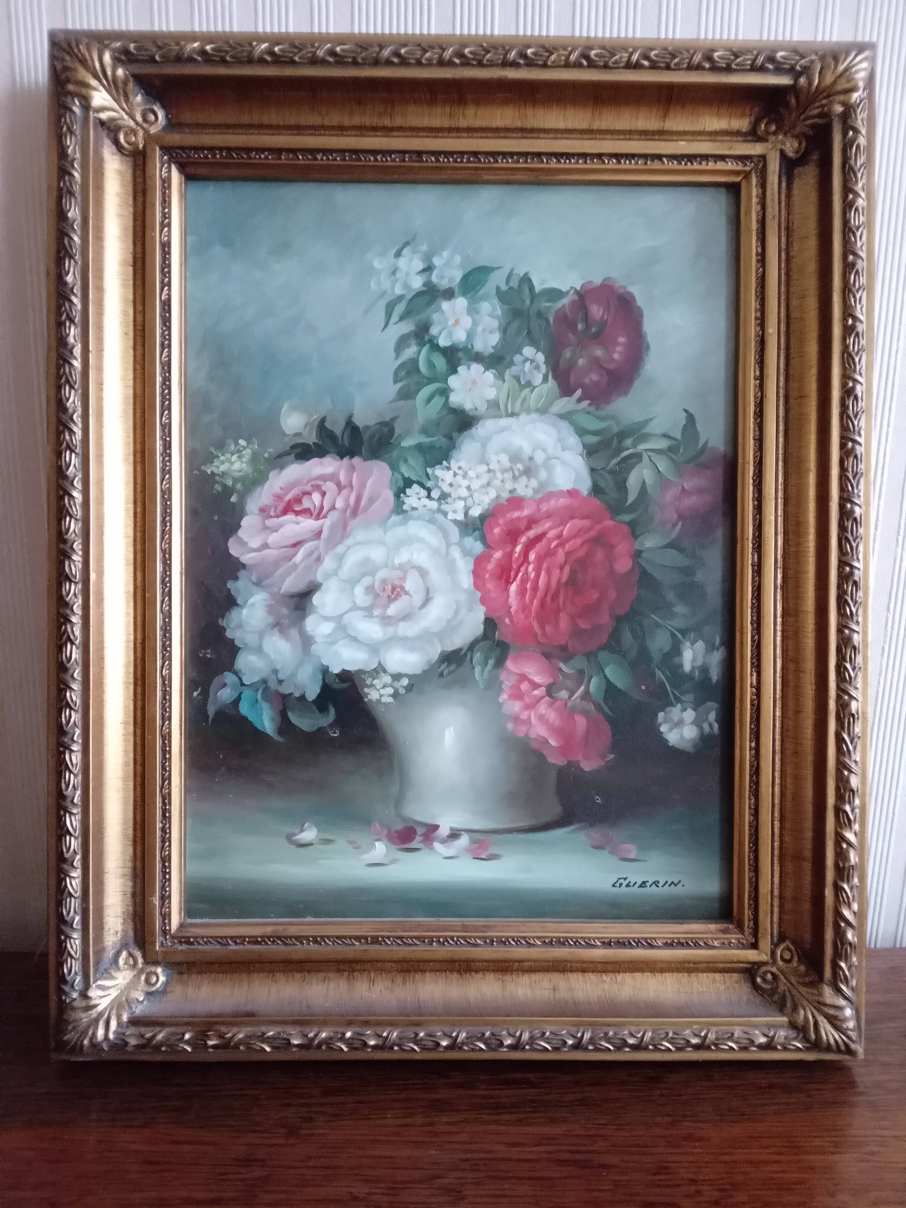Oil on canvas, floral bouquet, signed guerin