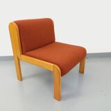 Vintage Fröscher armchair in orange fabric and wood from the 70s 80s