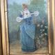 Tableau ancien XIXe – Scène de genre à la dame et l'oiseau