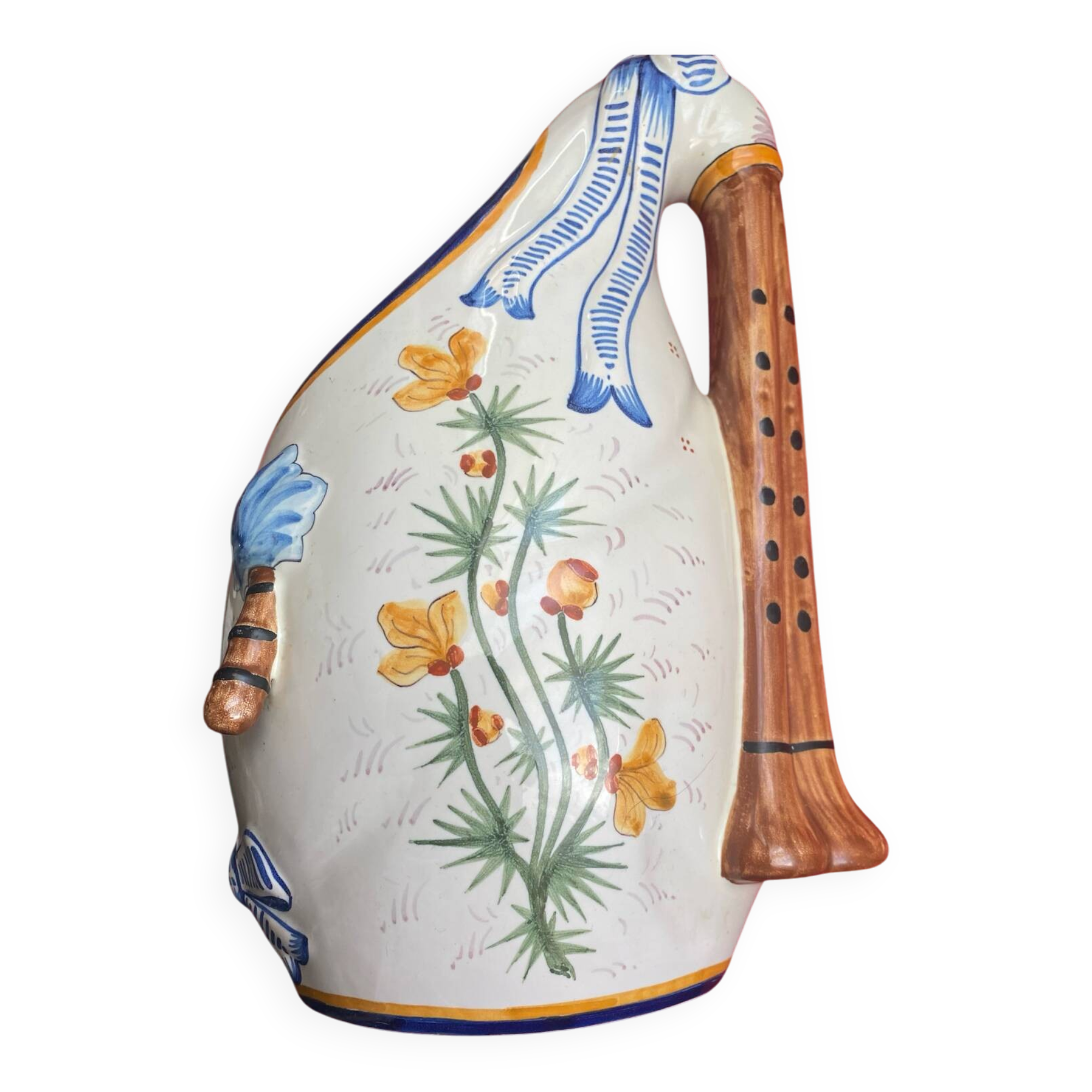 Quimper vase in the shape of a bagpipe, signed and numbered.
