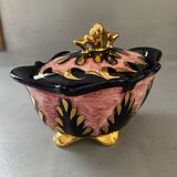 Plat bonbonnière céramique rose doré signée