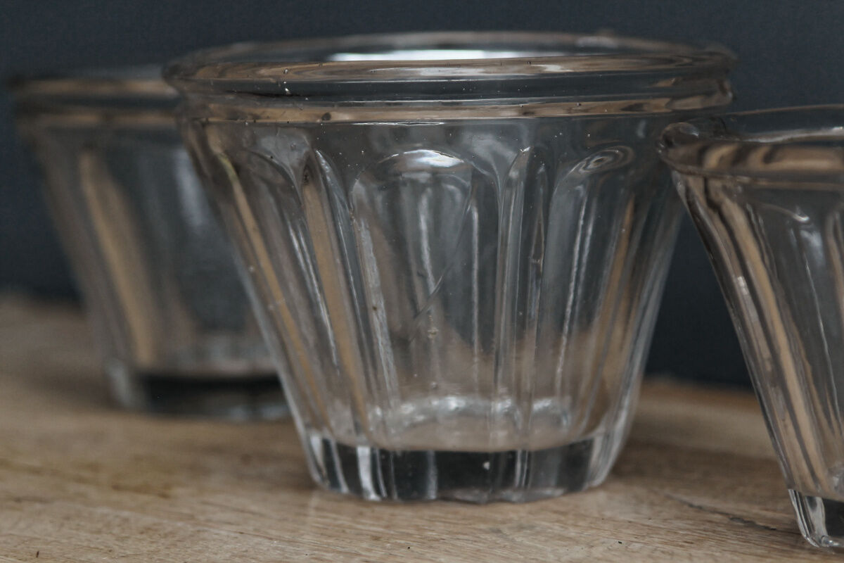 3 conical jam jars, blown glass