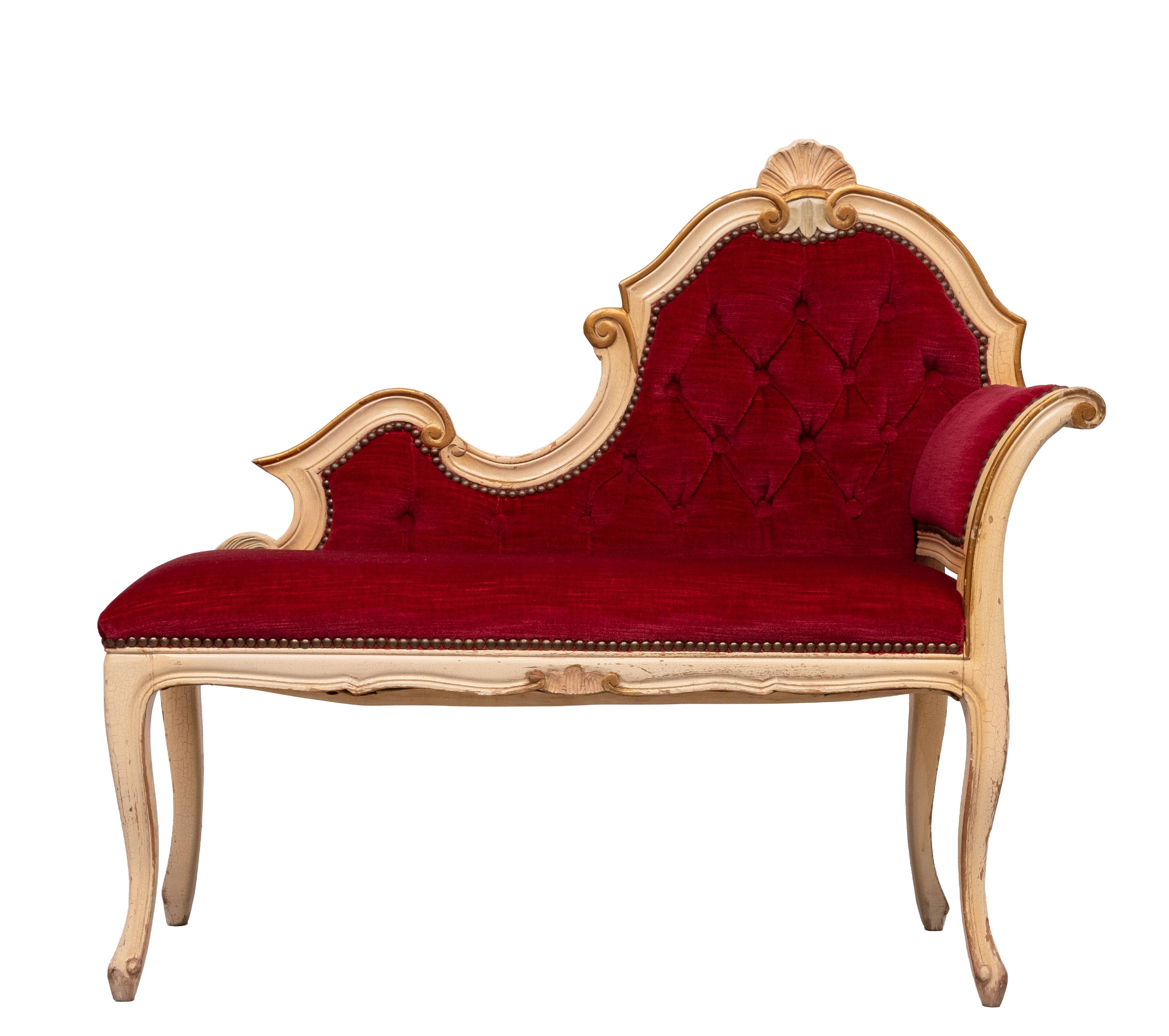 Louis XVI Red Velvet Hall Sofa 1950s France