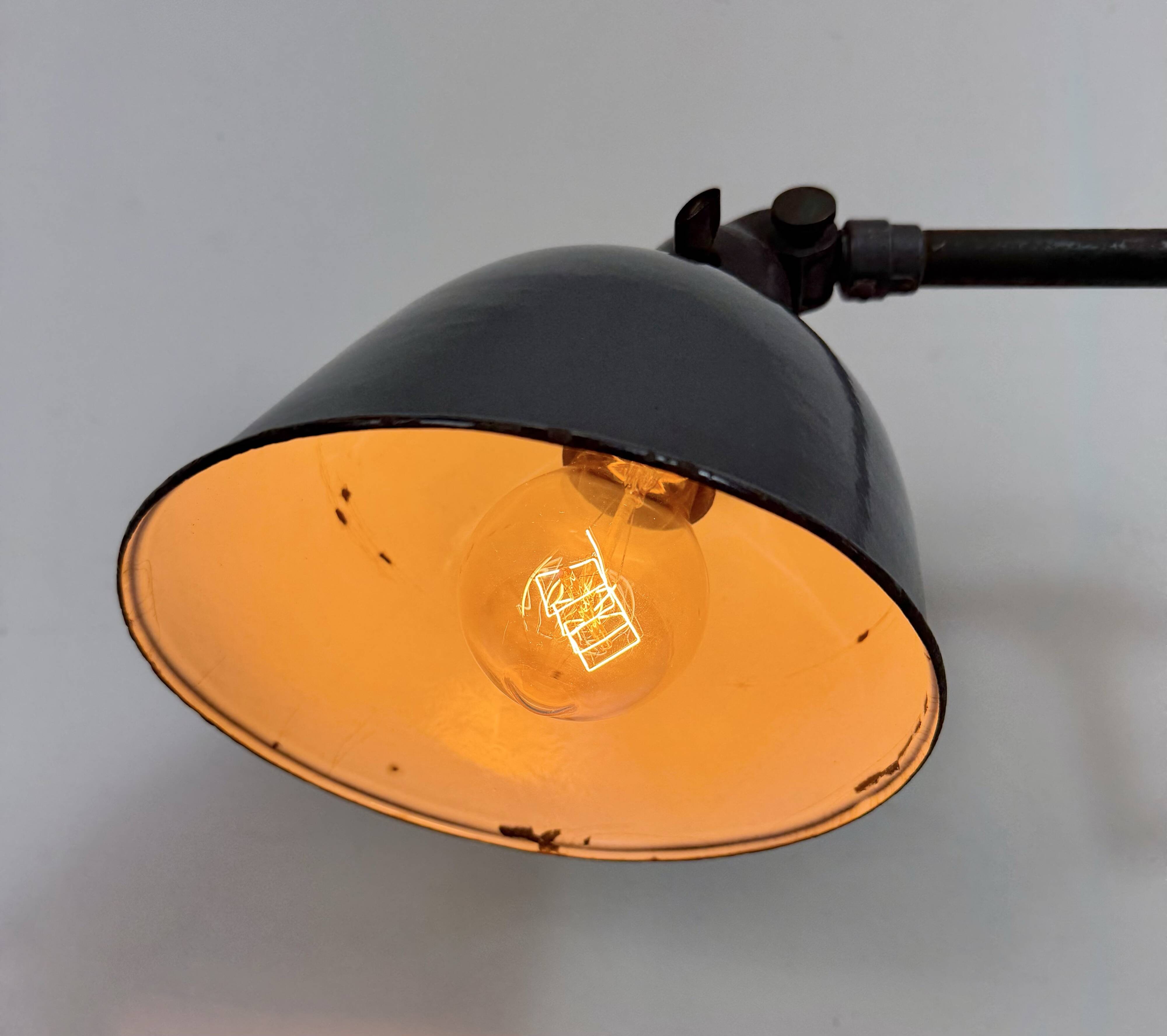 Industrial Grey Enamel Workshop Table Lamp from Siemens, 1950s