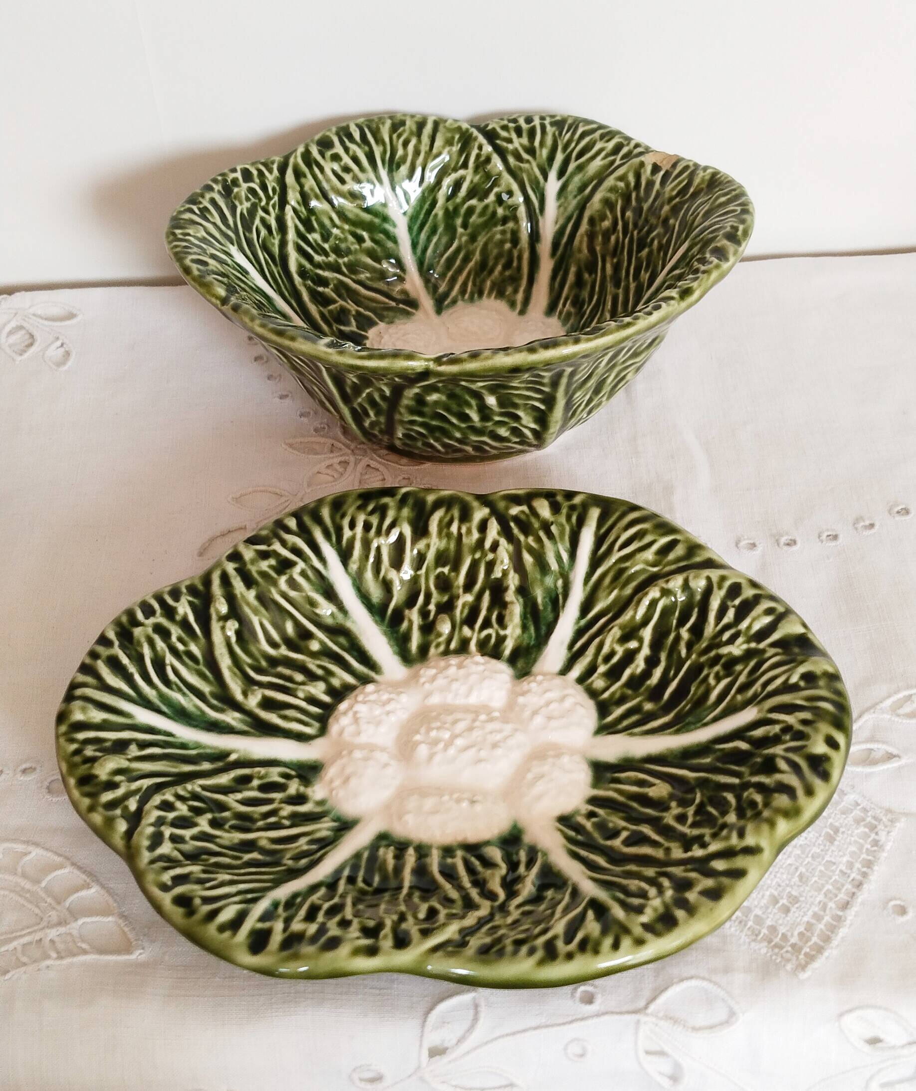 Barbotine dishes, cabbage shape, bowl, vintage