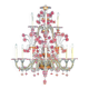 Chandelier vénitien “Ca’ Rezzonico” en verre de Murano transparent et floral rose G