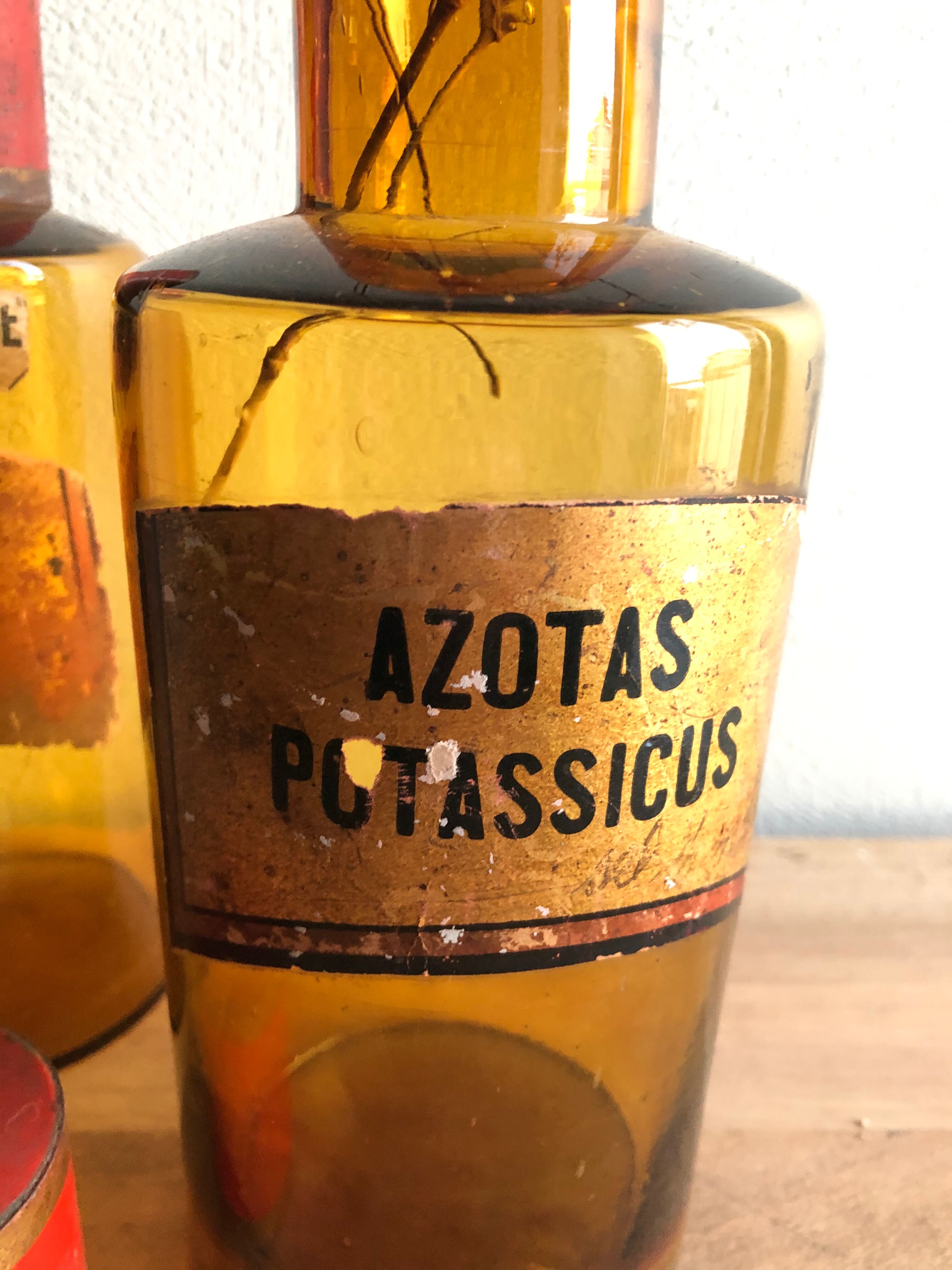 Old pharmacy bottle/jar "Azotas Potassicus" brown glass