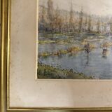 Lithograph Marsh Landscape Signed F Cavel