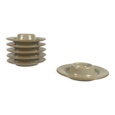 Set of 6 speckled beige ceramic egg cups.