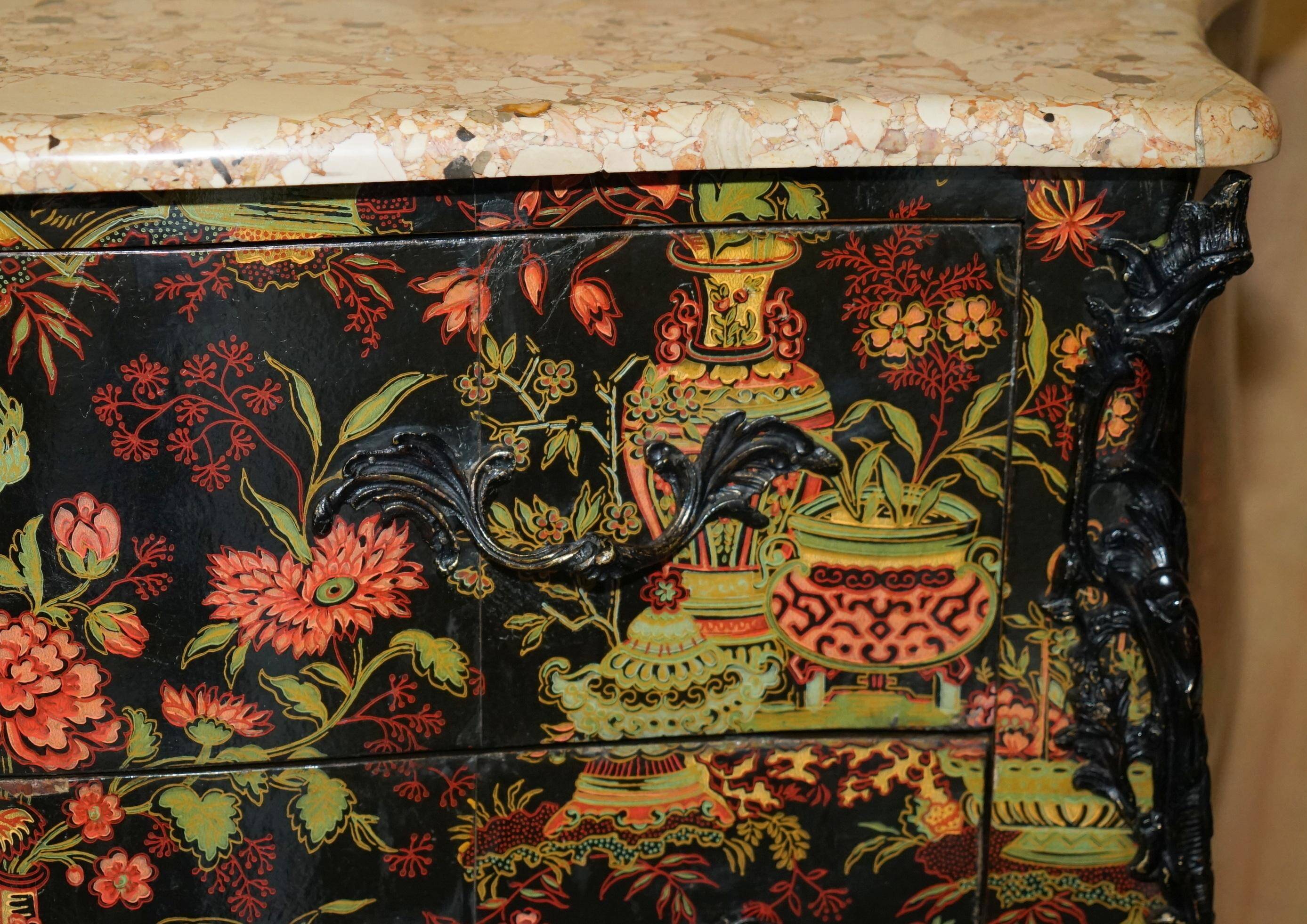 Antique Chinoiserie Commode Hand-Painted with Marble Top
