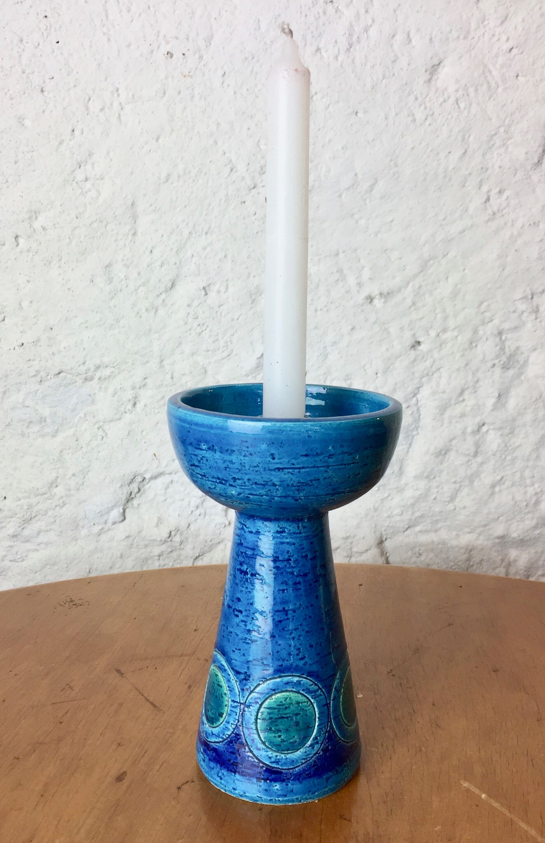 1970s blue ceramic candlestick