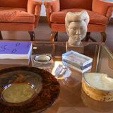 Hollywood regency brass and tortoiseshell lucite tray, Guzzini Italy 1970s