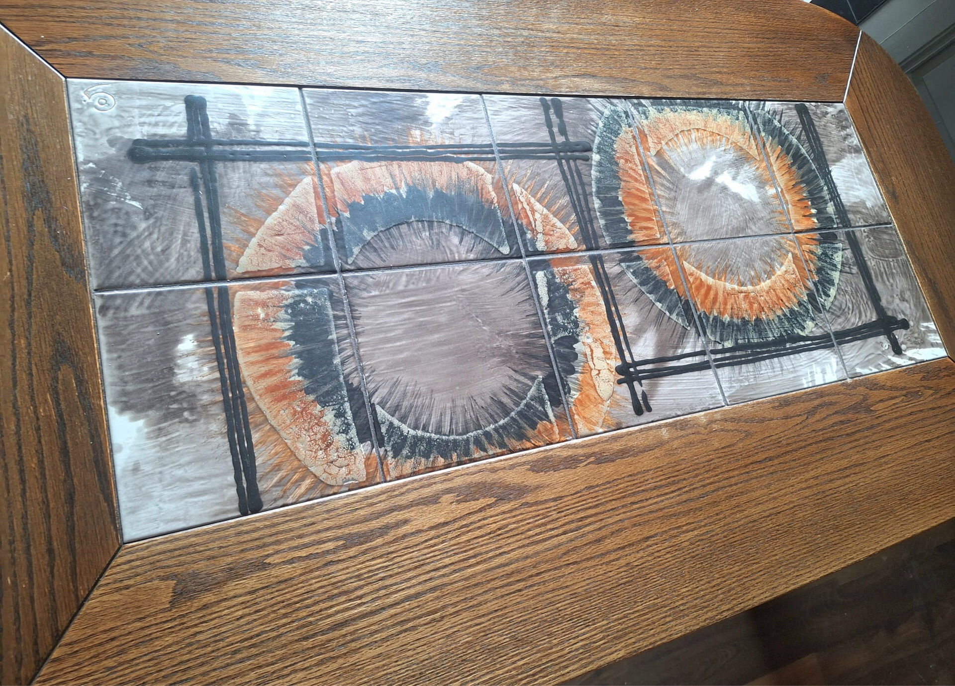 Vintage coffee table Trioh Møbelfabrik Denmark, ceramic by Ox-Art