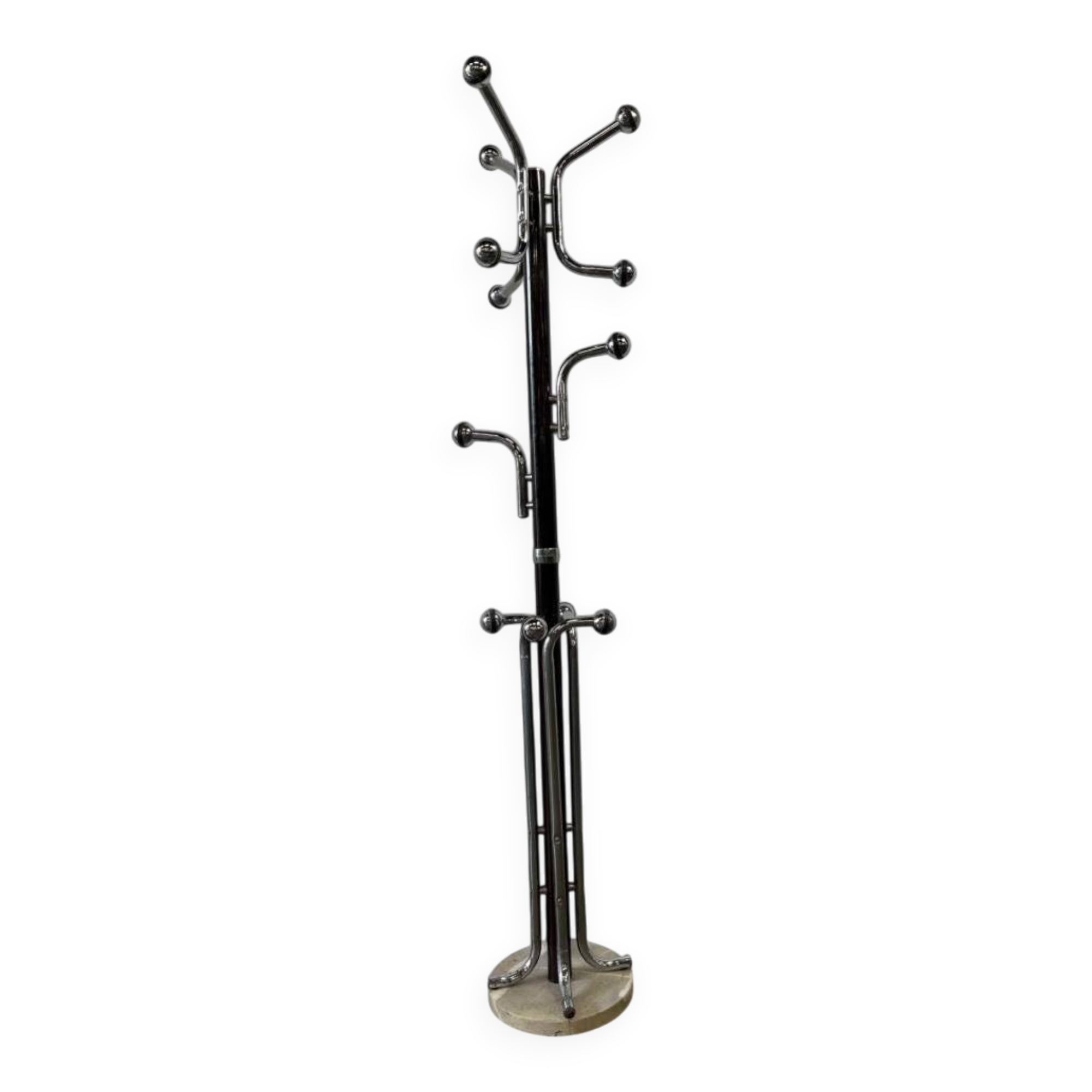 Vintage space age style floor standing coat rack with chrome/brown finish