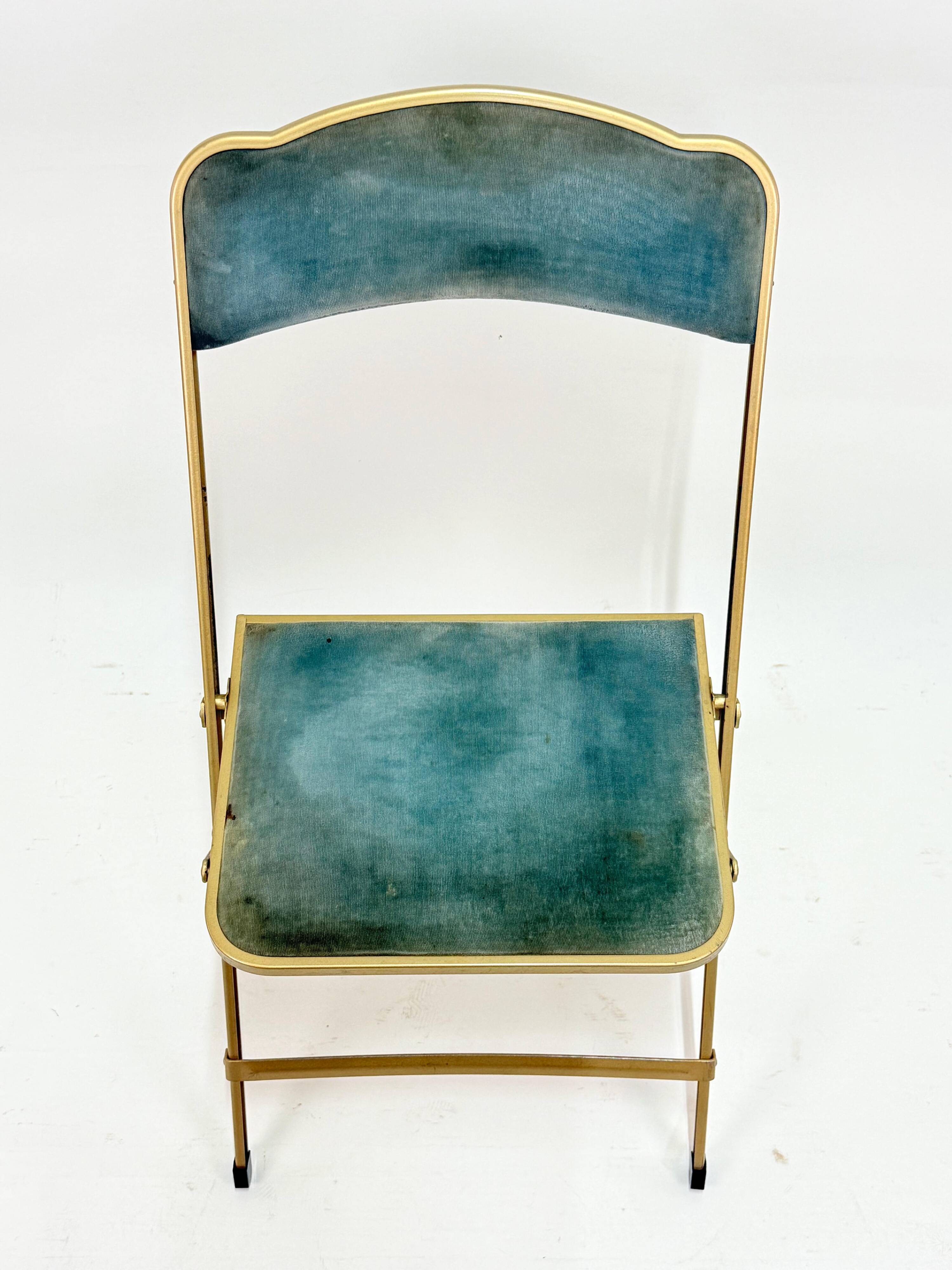 Old pair of chaisor folding chairs - metal & velvet - vintage 60's 70's