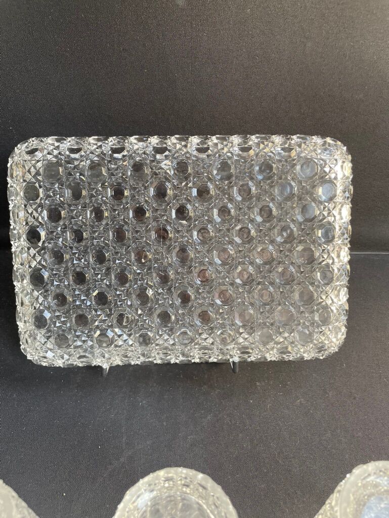 Tray and 6 mugs in blown and molded glass