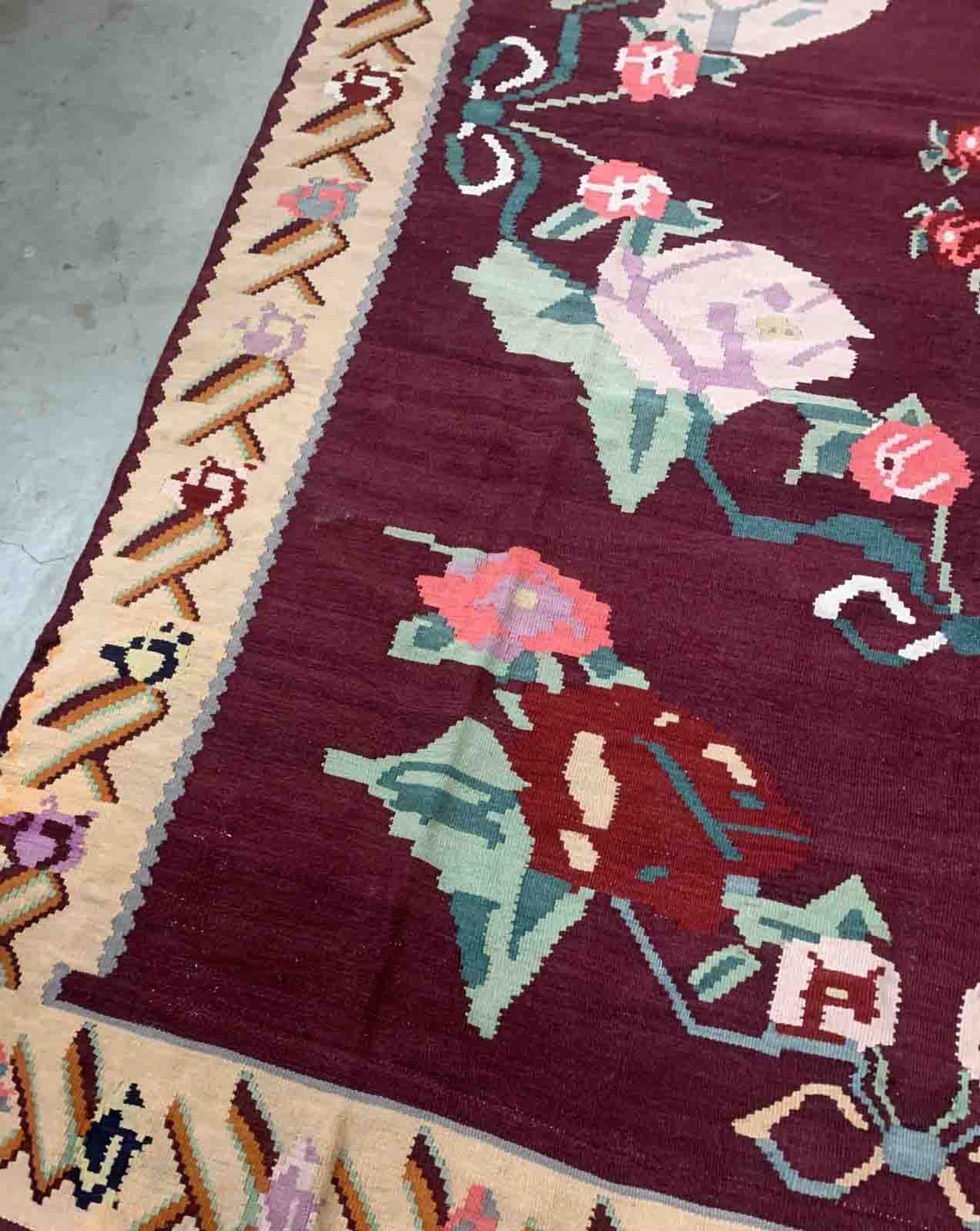 Romanian old carpet bessarabian handmade 207cm x 304cm 1960s