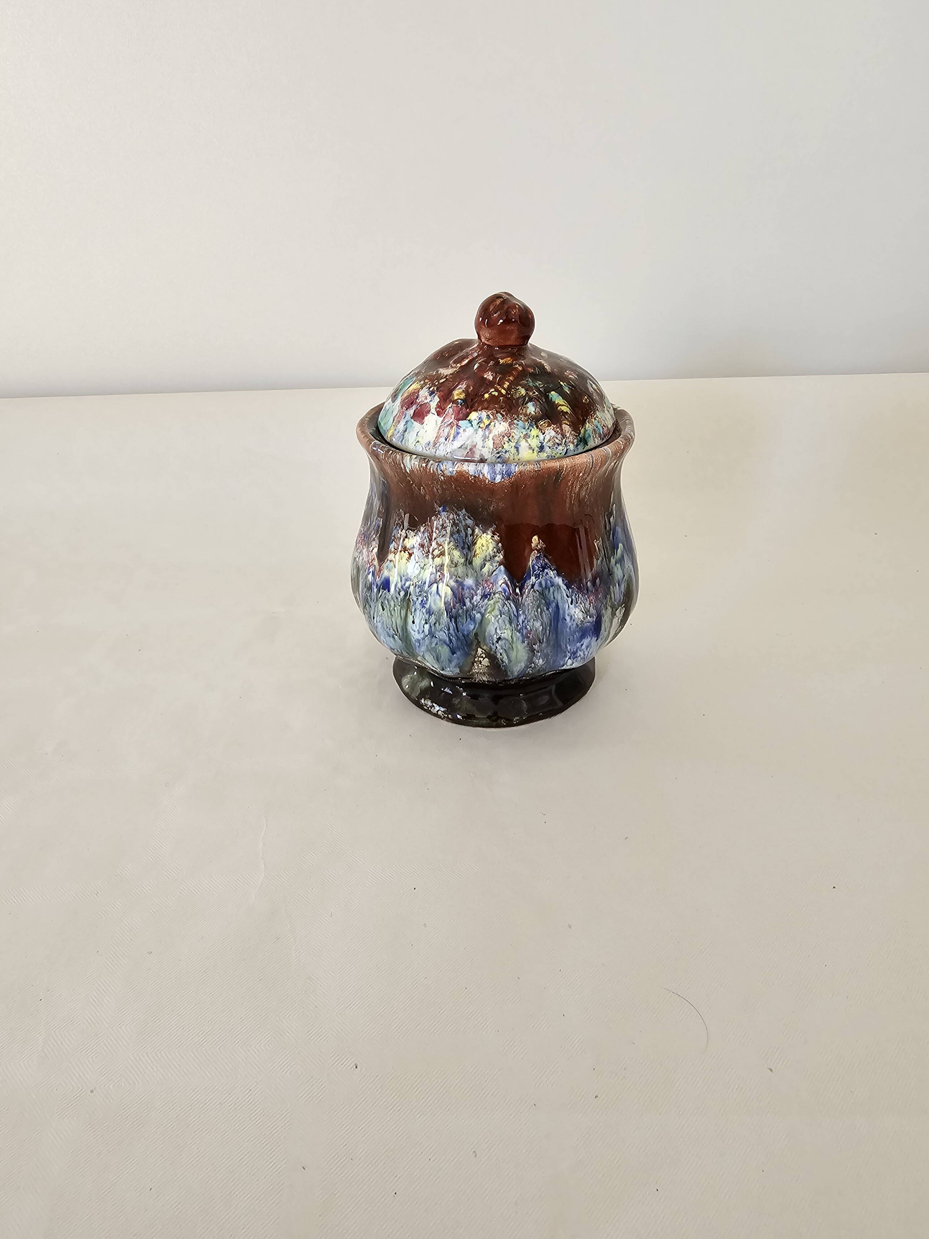 Ceramic sugar bowl signed MORVAN - vintage 70s