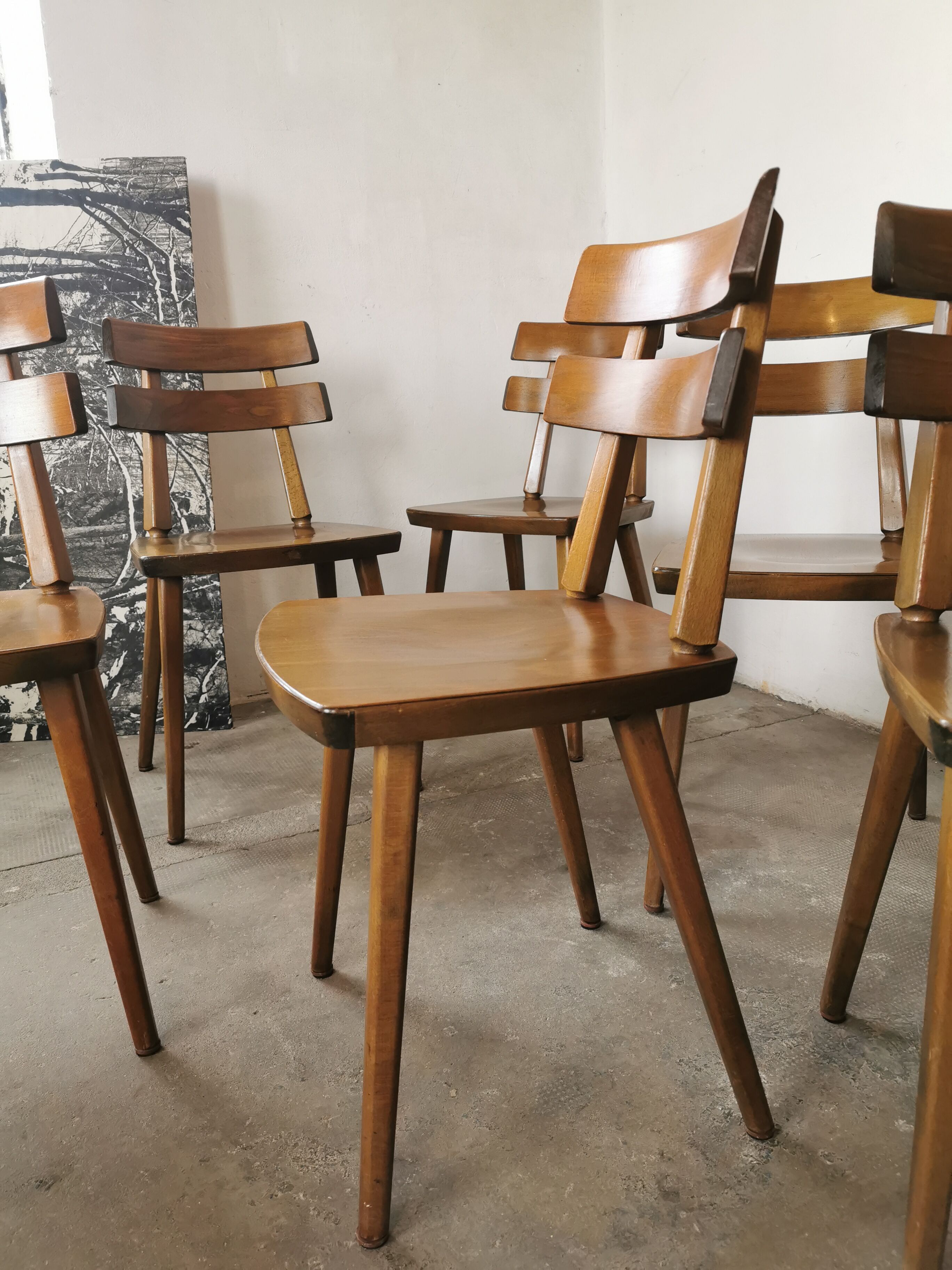 Set de 6 chaises tout bois 1960