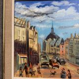 Ollier: oil on canvas mounted on panel, animated view of paris at the end of the 20th century
