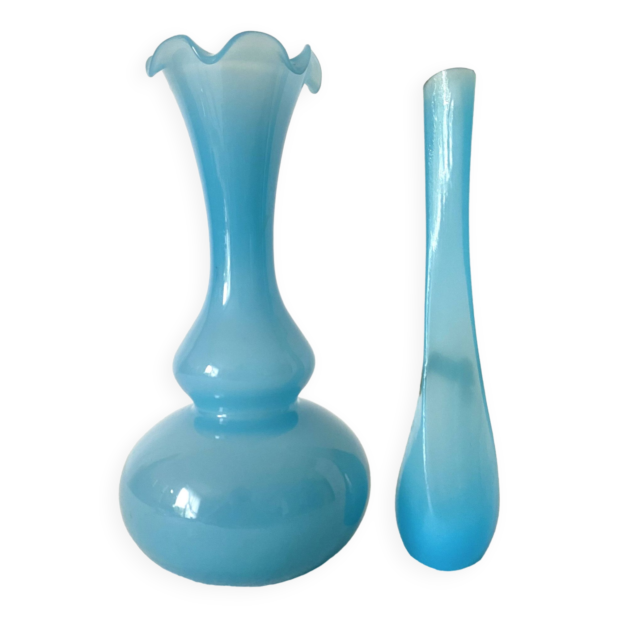Blue opaline soliflore vases