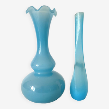 Blue opaline soliflore vases