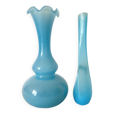 Vases soliflores opaline bleue