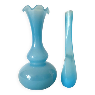 Blue opaline soliflore vases