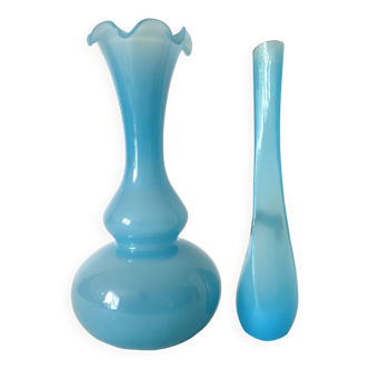 Vases soliflores opaline bleue