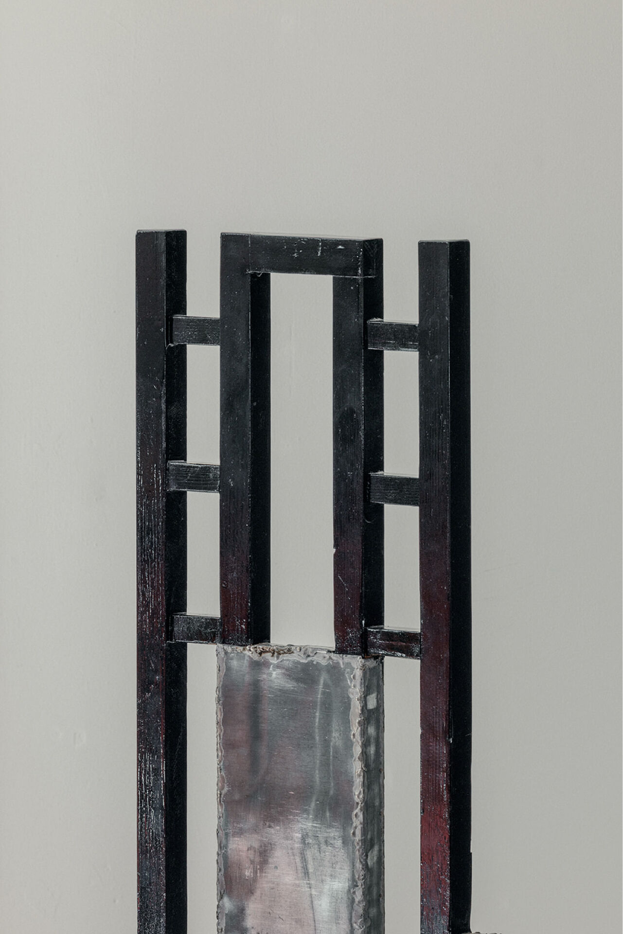 Postmodern Throne Chair in Black Lacquered Wood, Iron Sh
