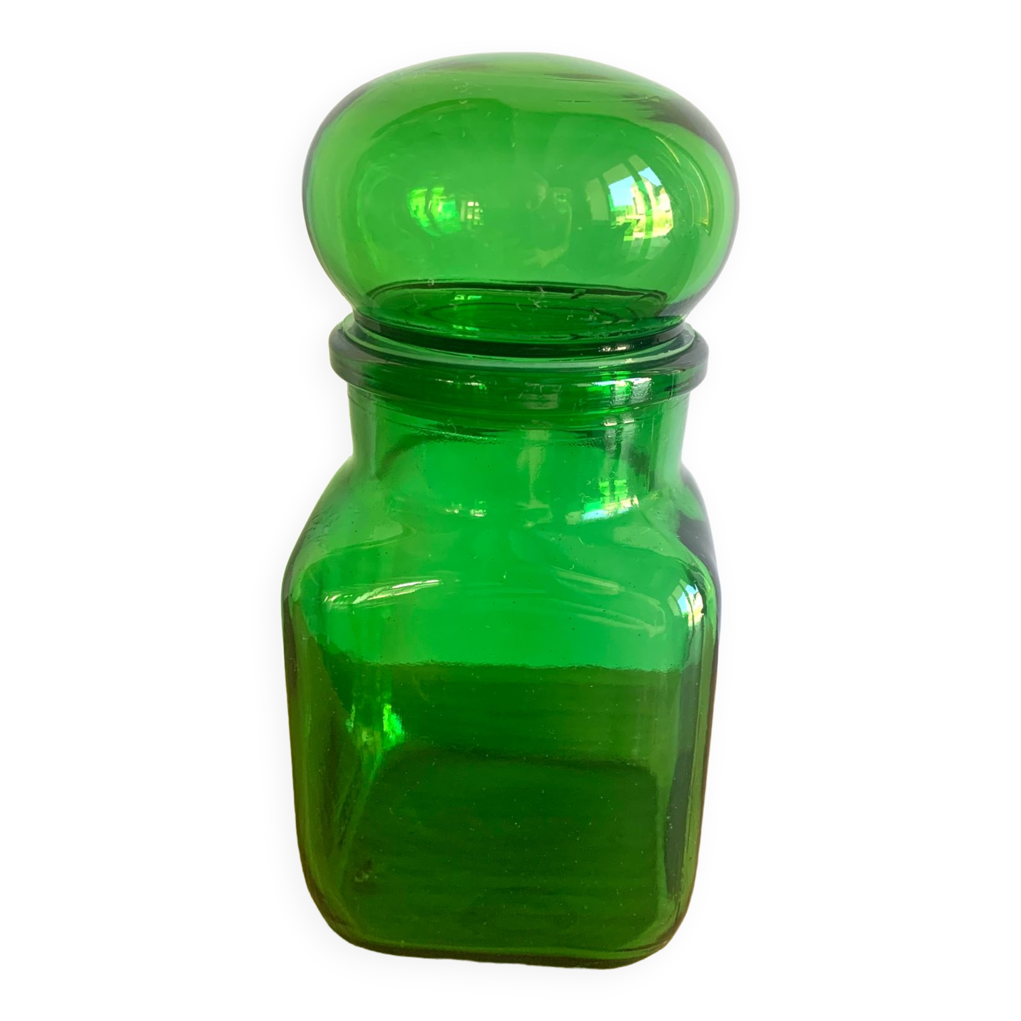 Vintage green glass jar 1970